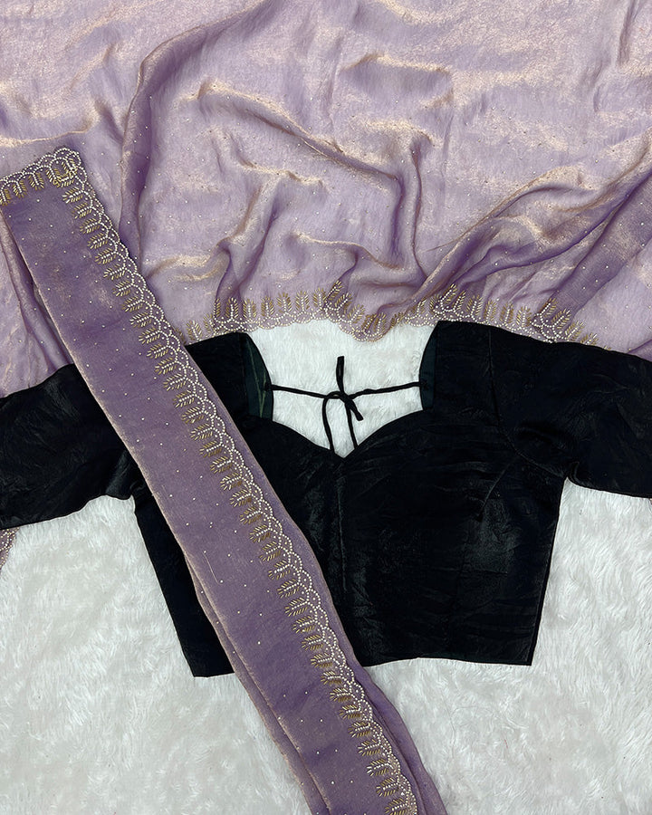 Lavender Color Space Silk Sequence Embroidered Saree