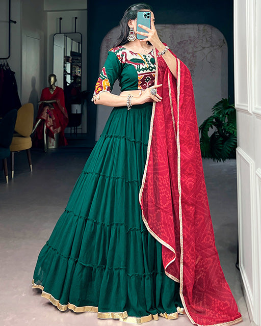 Elegant Green Color Marble Navratri Lehenga Choli