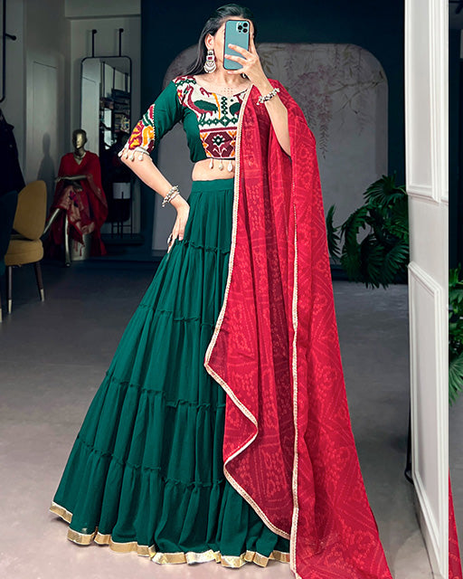 Elegant Green Color Marble Navratri Lehenga Choli