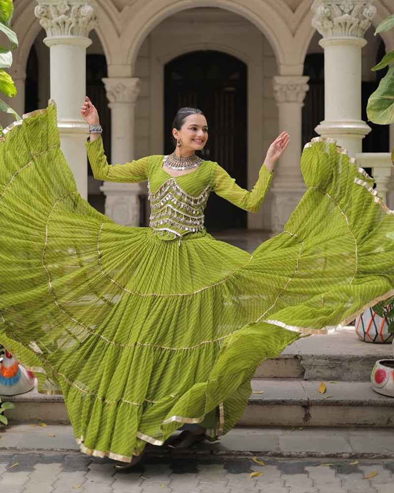 Navratri Special Parrot Green Color Soft Georgette Lehenga Choli
