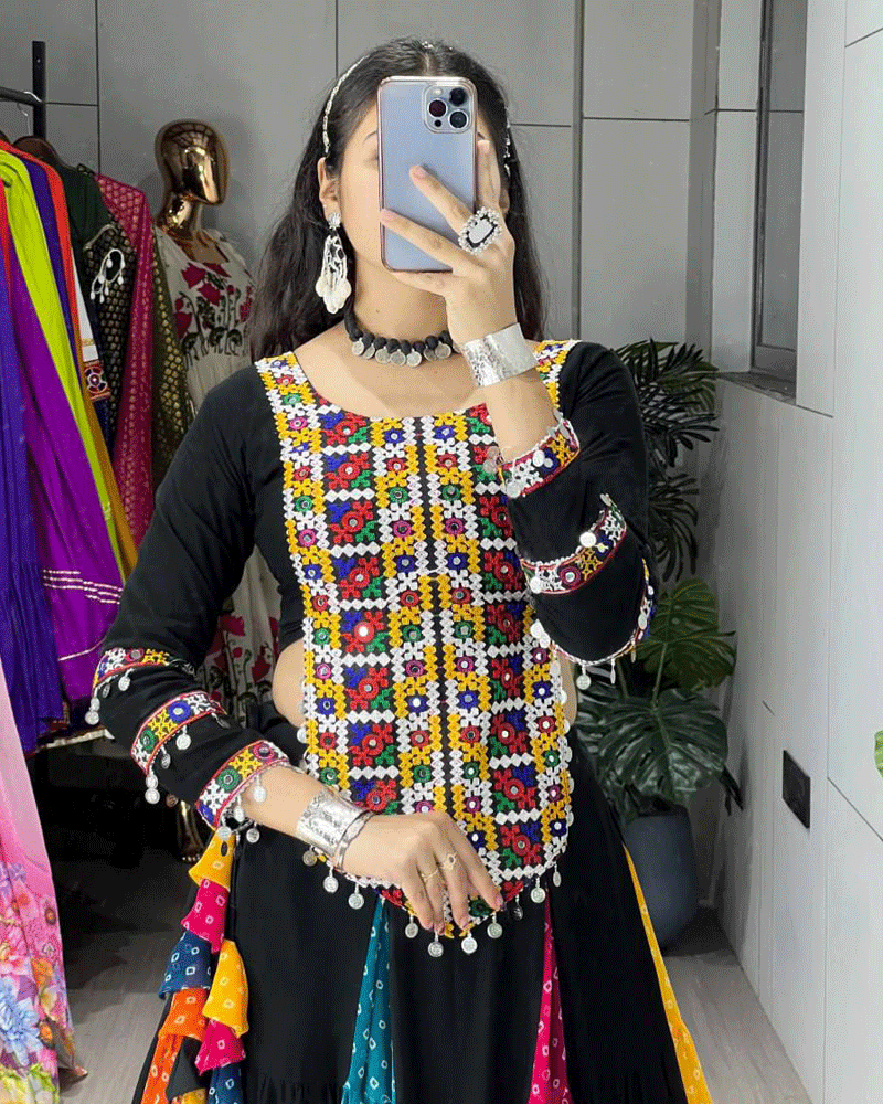 Traditional Black Multicolor Printed Navratri Lehenga Choli