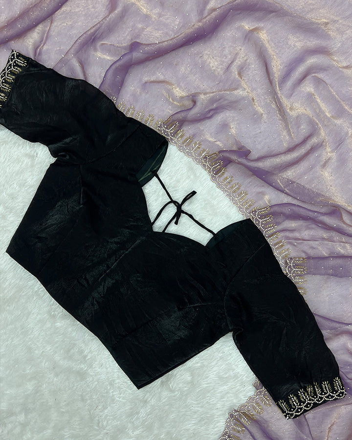 Lavender Color Space Silk Sequence Embroidered Saree