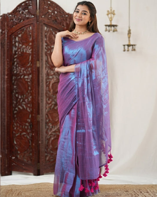 Purple Color Handloom Raga Tissue Cotton Saree