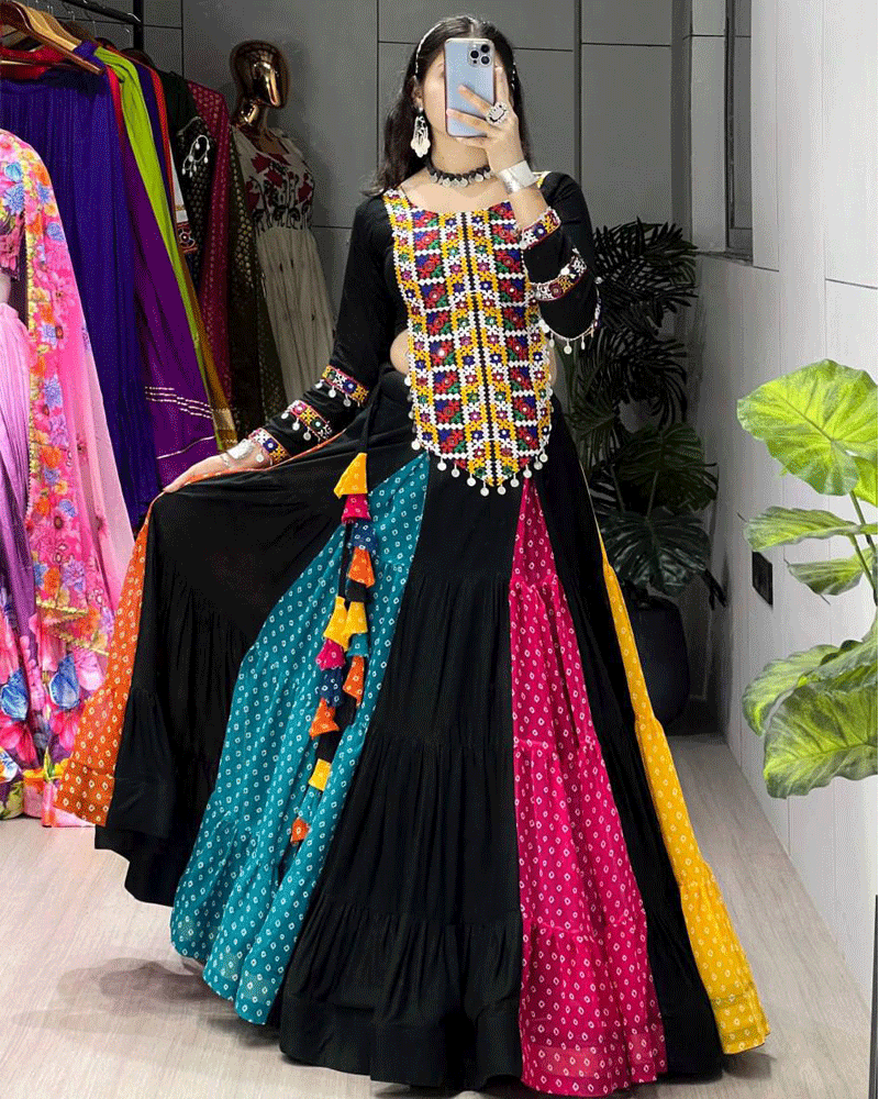 Traditional Black Multicolor Printed Navratri Lehenga Choli
