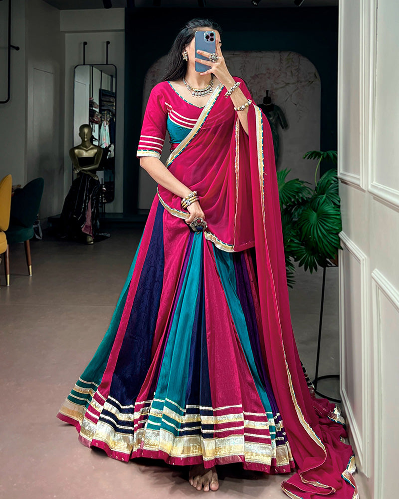 Traditional Pink Color Rich Chinon Navratri Lehenga Choli
