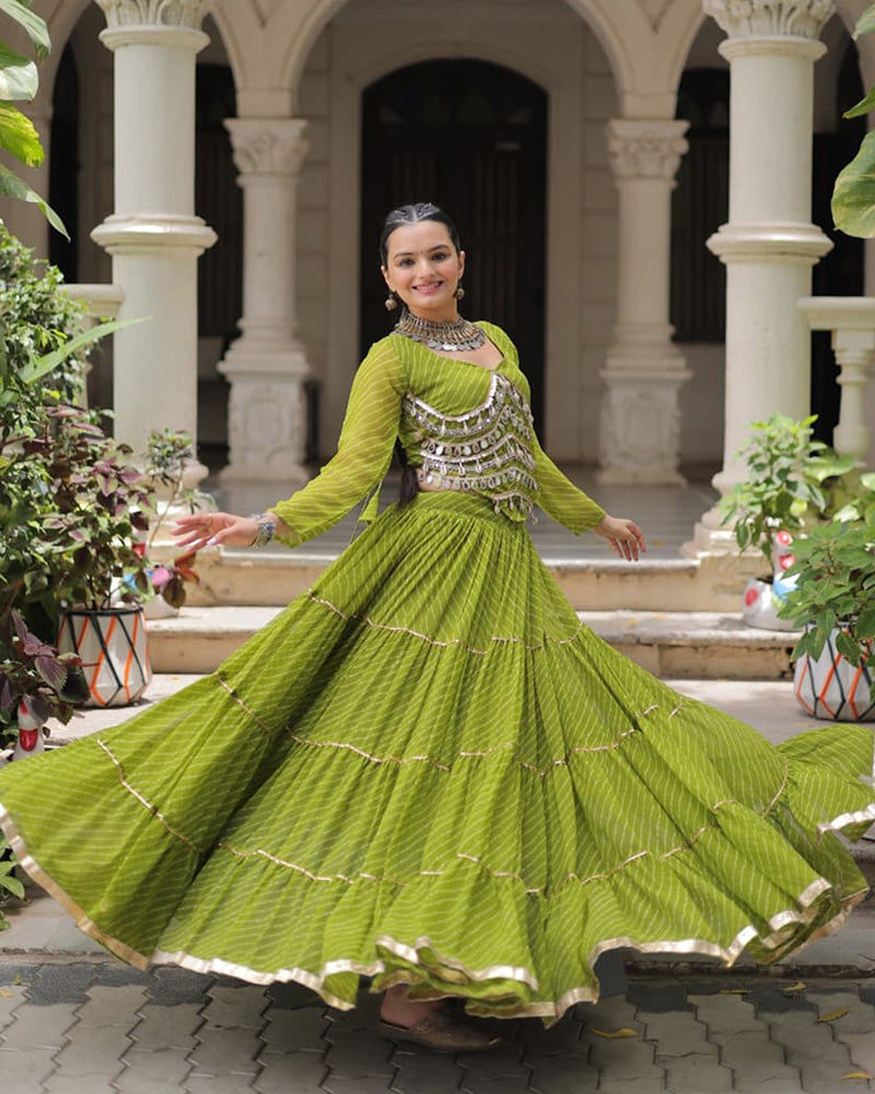 Navratri Special Parrot Green Color Soft Georgette Lehenga Choli