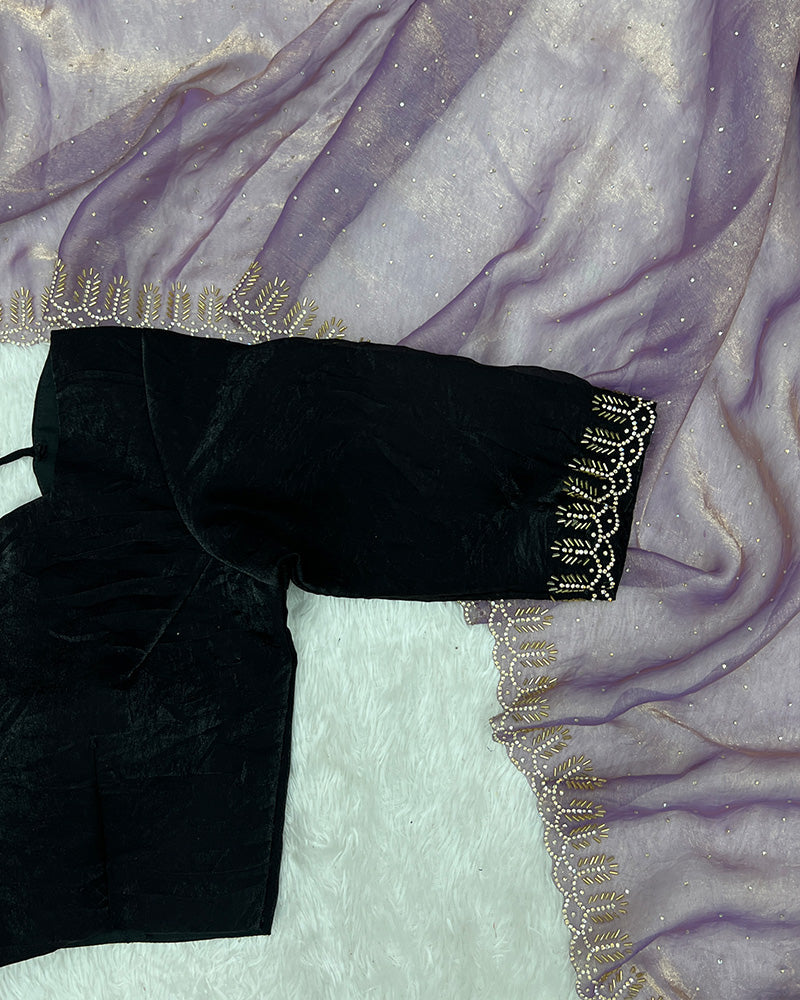 Lavender Color Space Silk Sequence Embroidered Saree