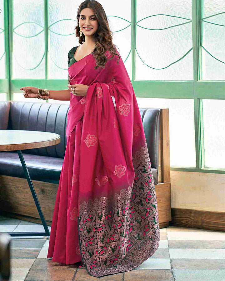 Designer Rani Pink Color All Over Jacquard Banarasi Silk Saree