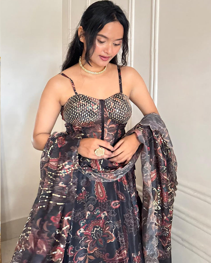Grey Color Pure Soft Organza Full Stitched Lehenga Choli