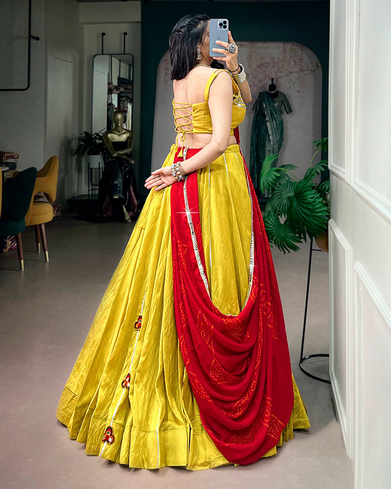 Traditional Yellow Color Chanderi Navratri Lehenga Choli
