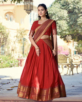 Orange Color Poly Cotton Zari Weaving Half Saree