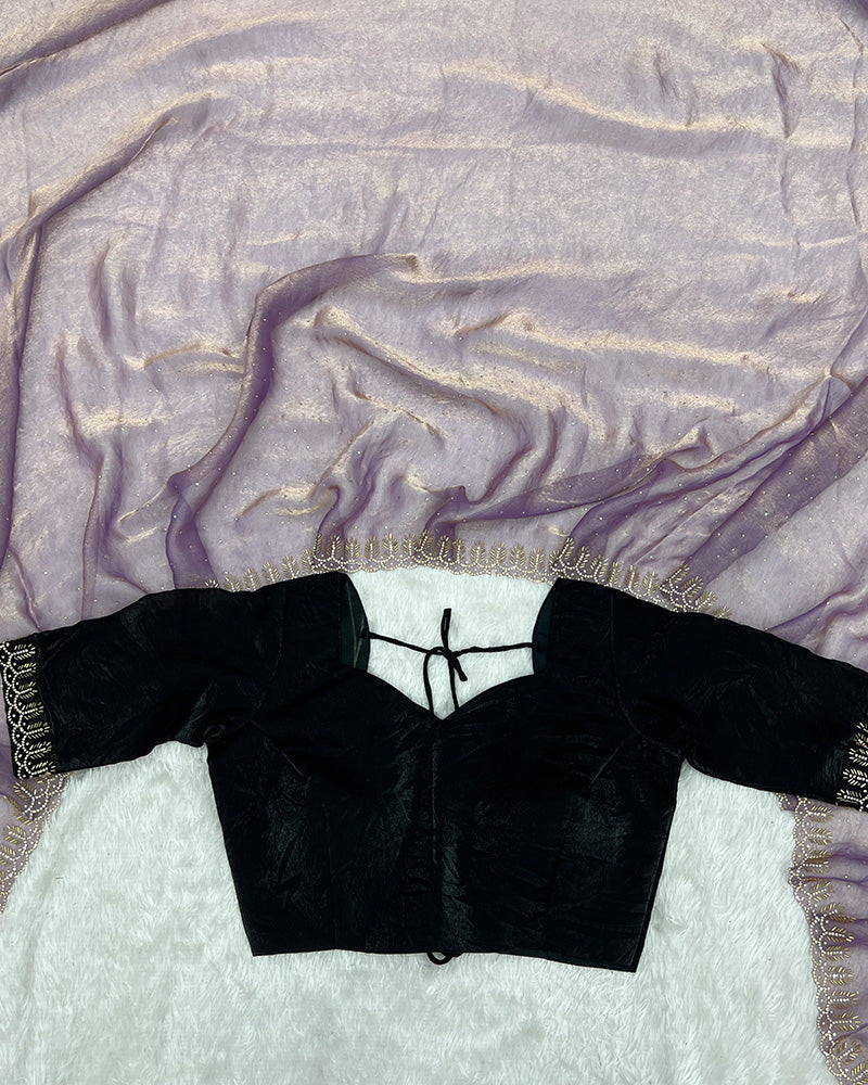 Lavender Color Space Silk Sequence Embroidered Saree