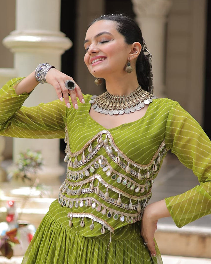 Navratri Special Parrot Green Color Soft Georgette Lehenga Choli