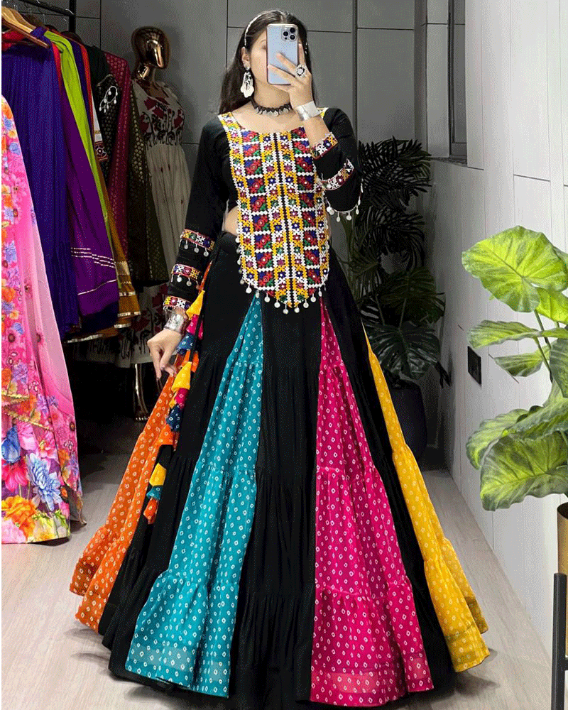 Traditional Black Multicolor Printed Navratri Lehenga Choli