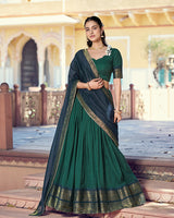 Teal Green Color Poly Cotton Zari Weaving Half Saree