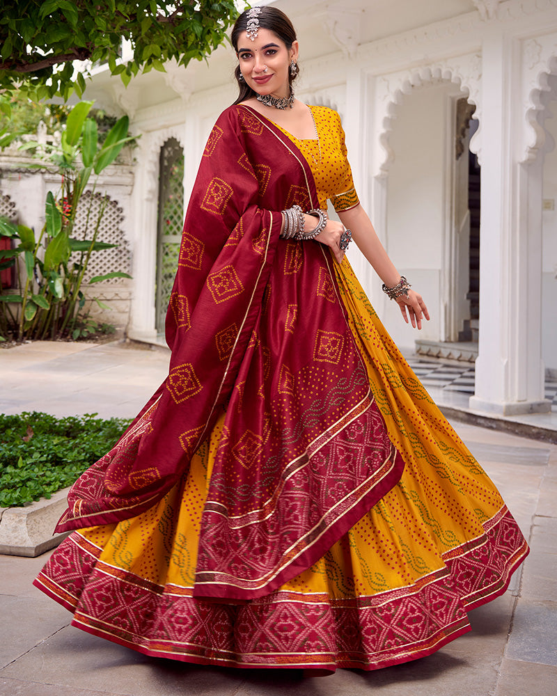 Vibrant Yellow Color Tasar Silk Navratri Lehenga Choli