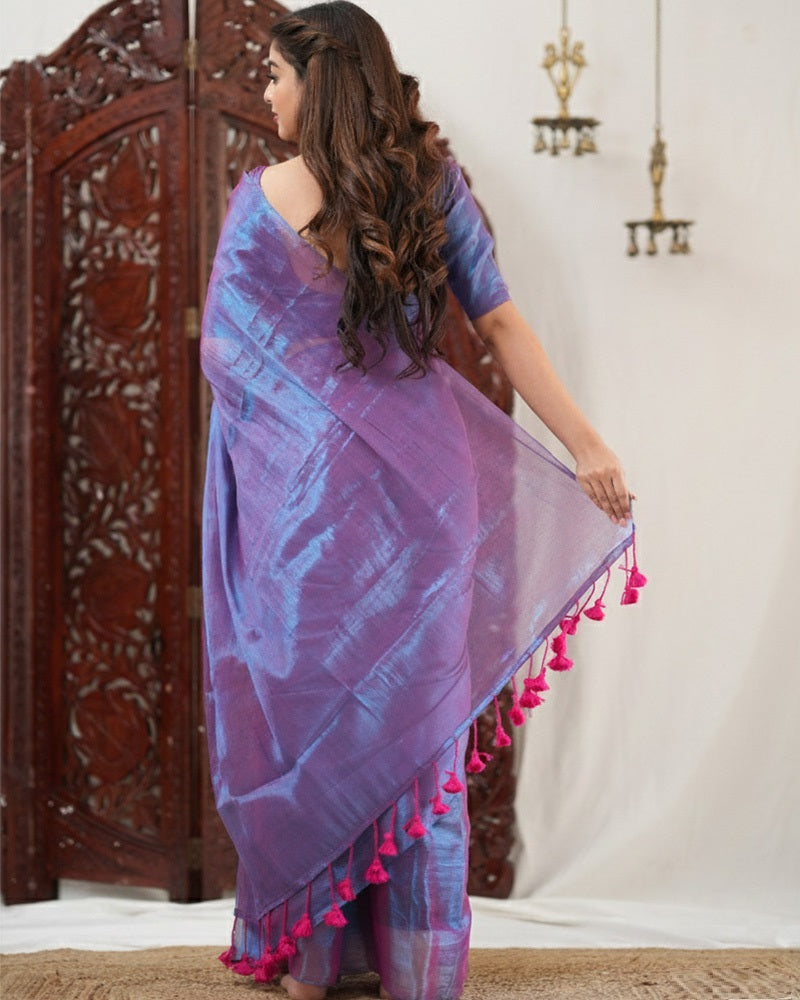 Purple Color Handloom Raga Tissue Cotton Saree