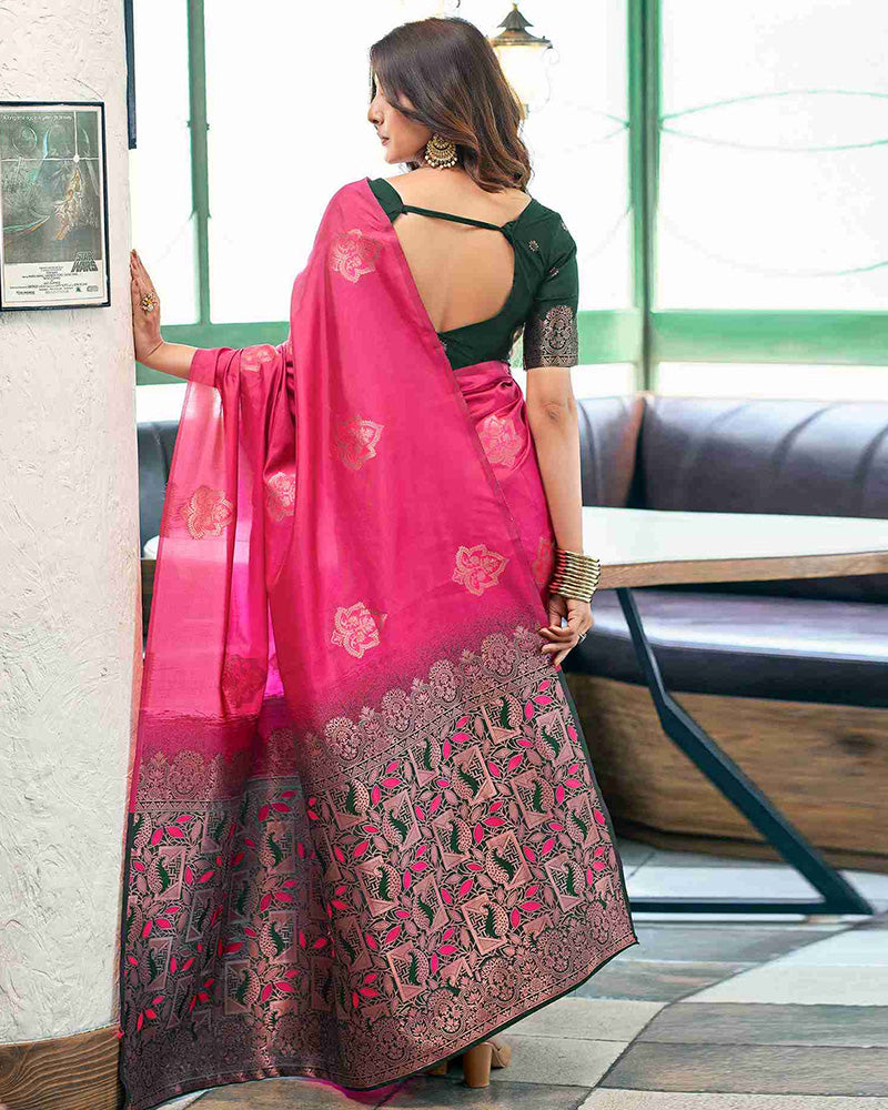 Designer Rani Pink Color All Over Jacquard Banarasi Silk Saree