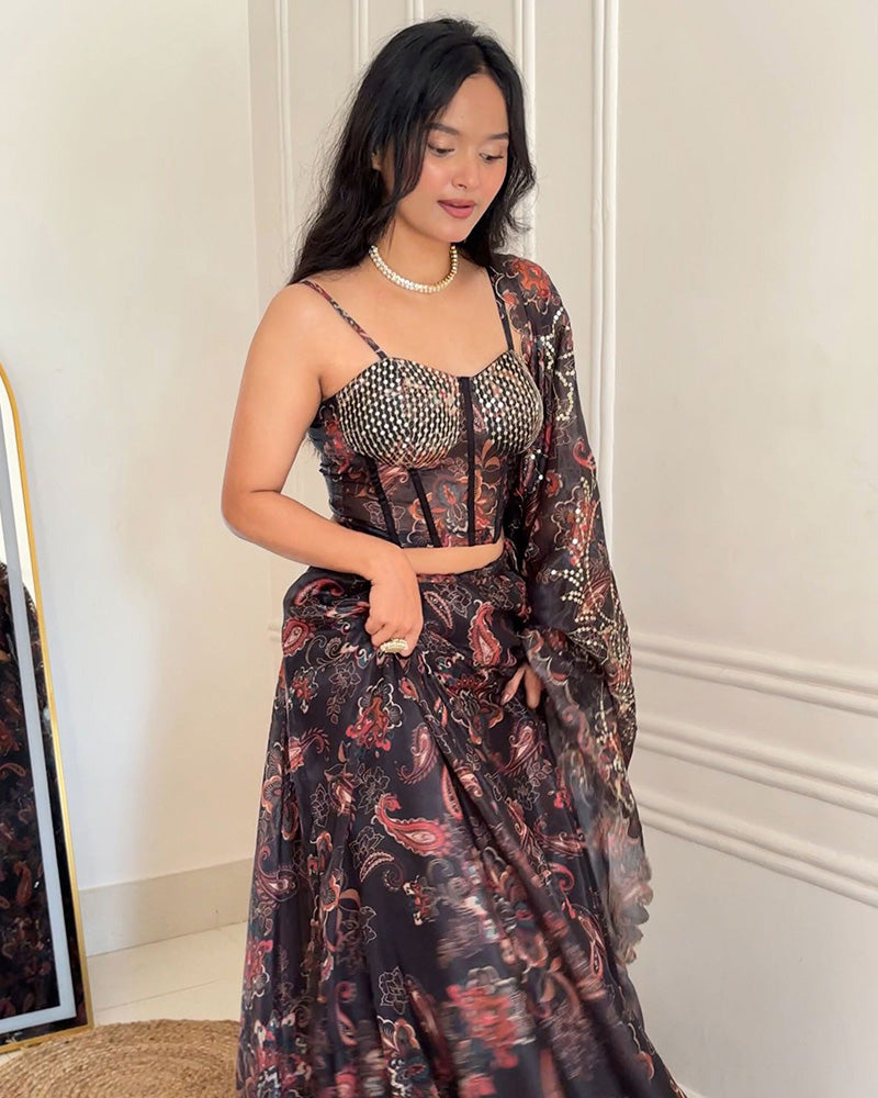 Grey Color Pure Soft Organza Full Stitched Lehenga Choli