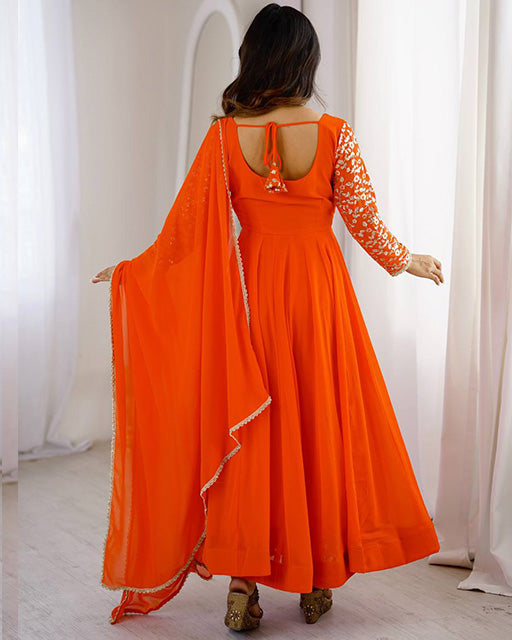 Orange Color Sequence Embroidered Georgette Anarkali Suit