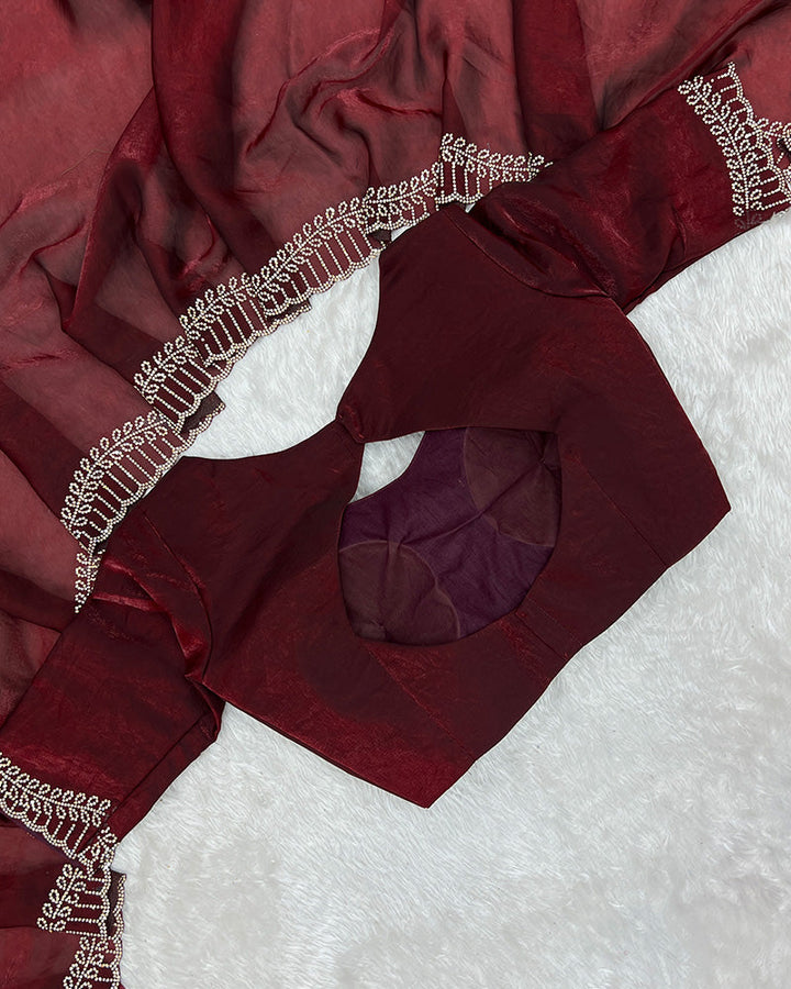 Maroon Color Space Silk Sequence Embroidered Saree