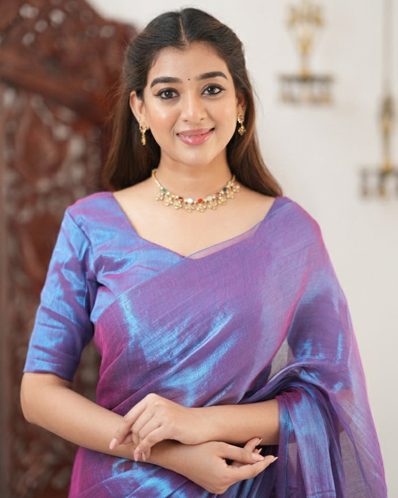 Purple Color Handloom Raga Tissue Cotton Saree