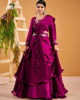 Wine Color Fendy Satin Silk Embroidered Lehenga Choli