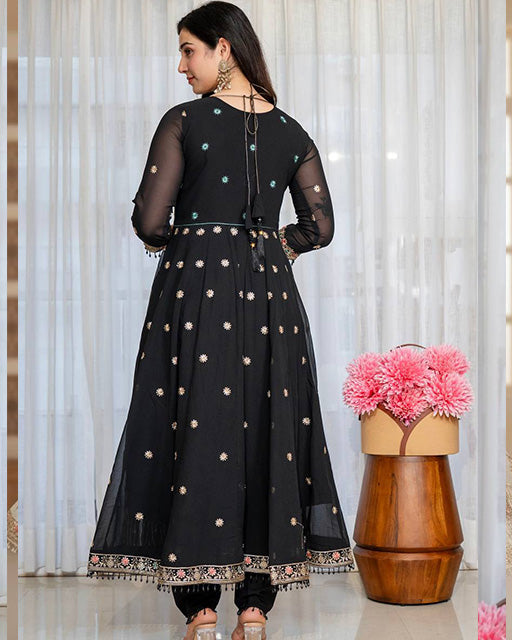 Black Color Faux Georgette  Sequence & Zari Thread Embroidered Anarkali Suit