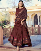 Brown Color Poly Dyeable Zari Weaving  Half Saree