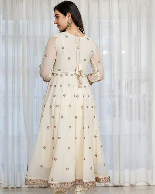 Off White Color Faux Georgette  Sequence & Zari Thread Embroidered Anarkali Suit