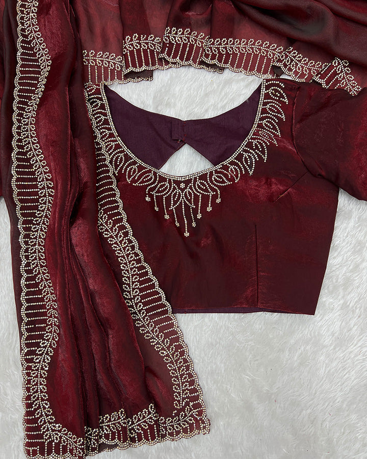 Maroon Color Space Silk Sequence Embroidered Saree