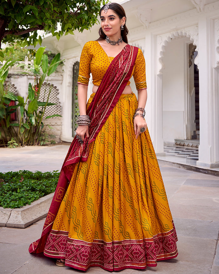 Vibrant Yellow Color Tasar Silk Navratri Lehenga Choli