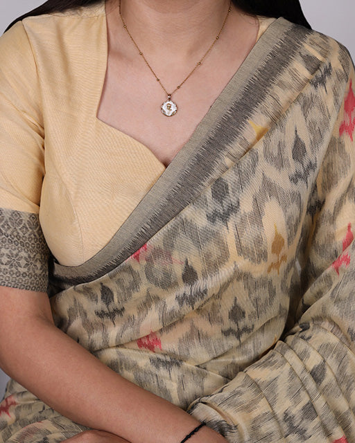 Cream Color Thread Weaving Poly Cotton Saree