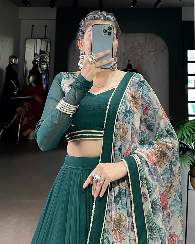 Green Color Marble Navratri Lehenga Choli