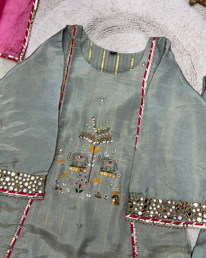 Pista Color Shimmer Silk Three Piece Kurti Suit