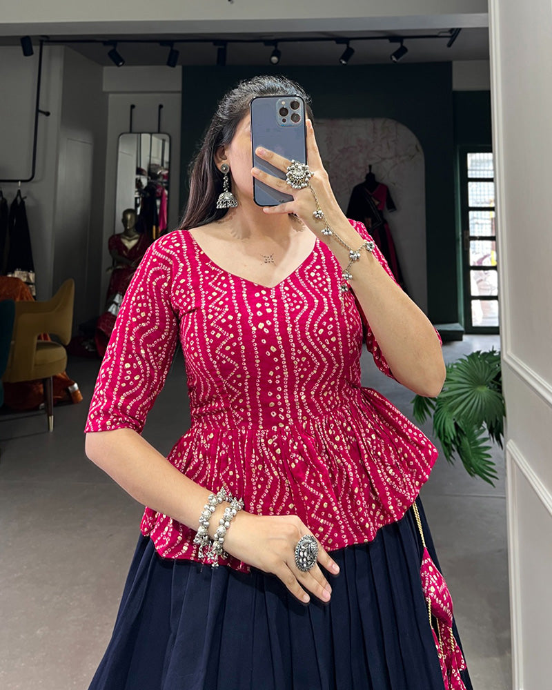 Navy Blue Color Cotton Plain Navratri Lehenga Choli