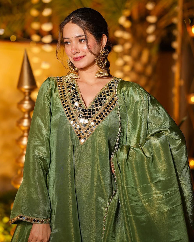 Mehndi Color Viscose Cosmos Plazzo Suit