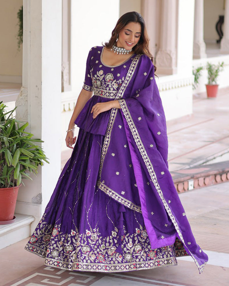 Purple Color Gold Crush Sequence Embroidered Lehenga Choli