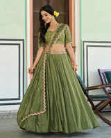 Designer Pista Color Chinon Embroidered Lehenga Choli