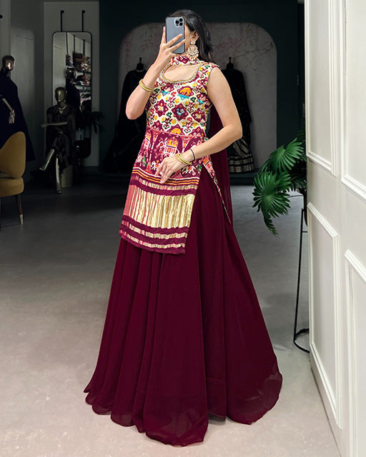 Designer Off White Color Gaji Silk Three Piece Plazzo Suit