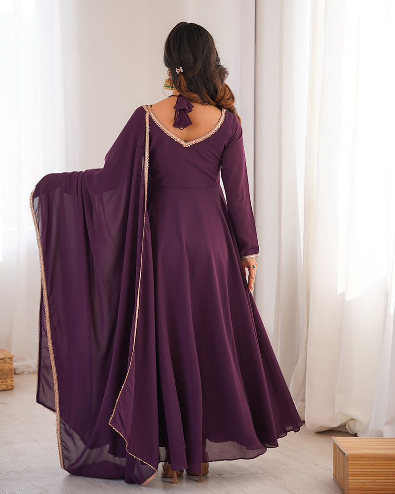 Wine Color Pure Blooming Georgette Anarkali Gown