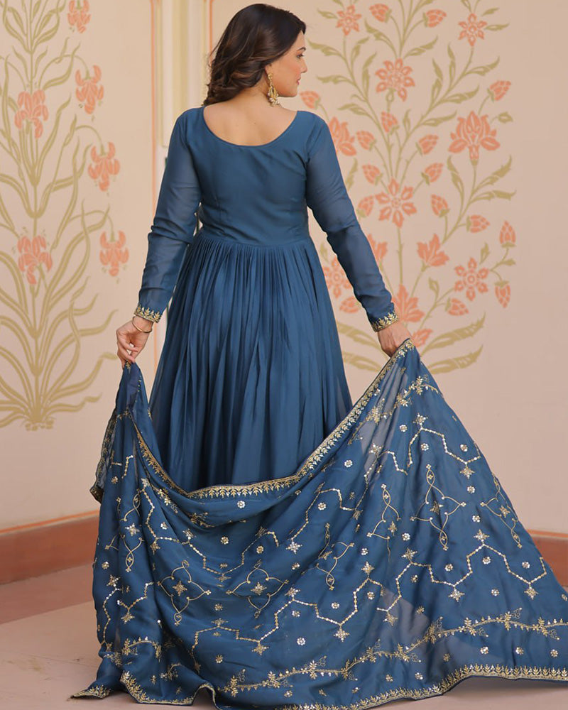 Designer Rama Color Star Georgette Embroidered Gown