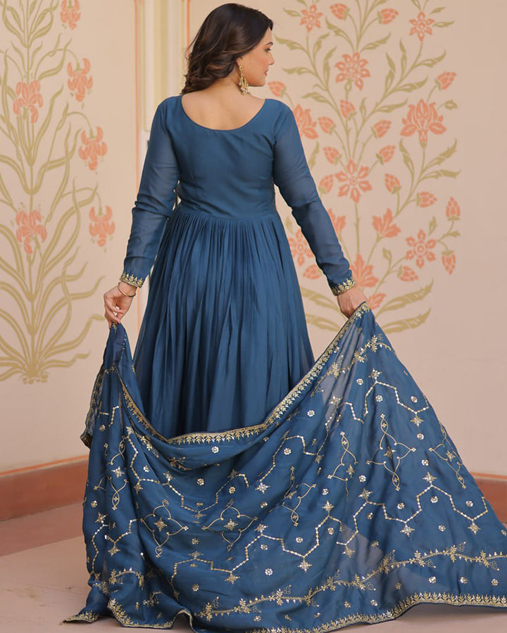 Designer Rama Color Star Georgette Embroidered Gown