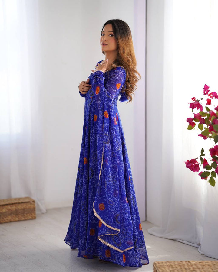 Royal Blue Color Soft Chiffon Anarkali Gown With Dupatta