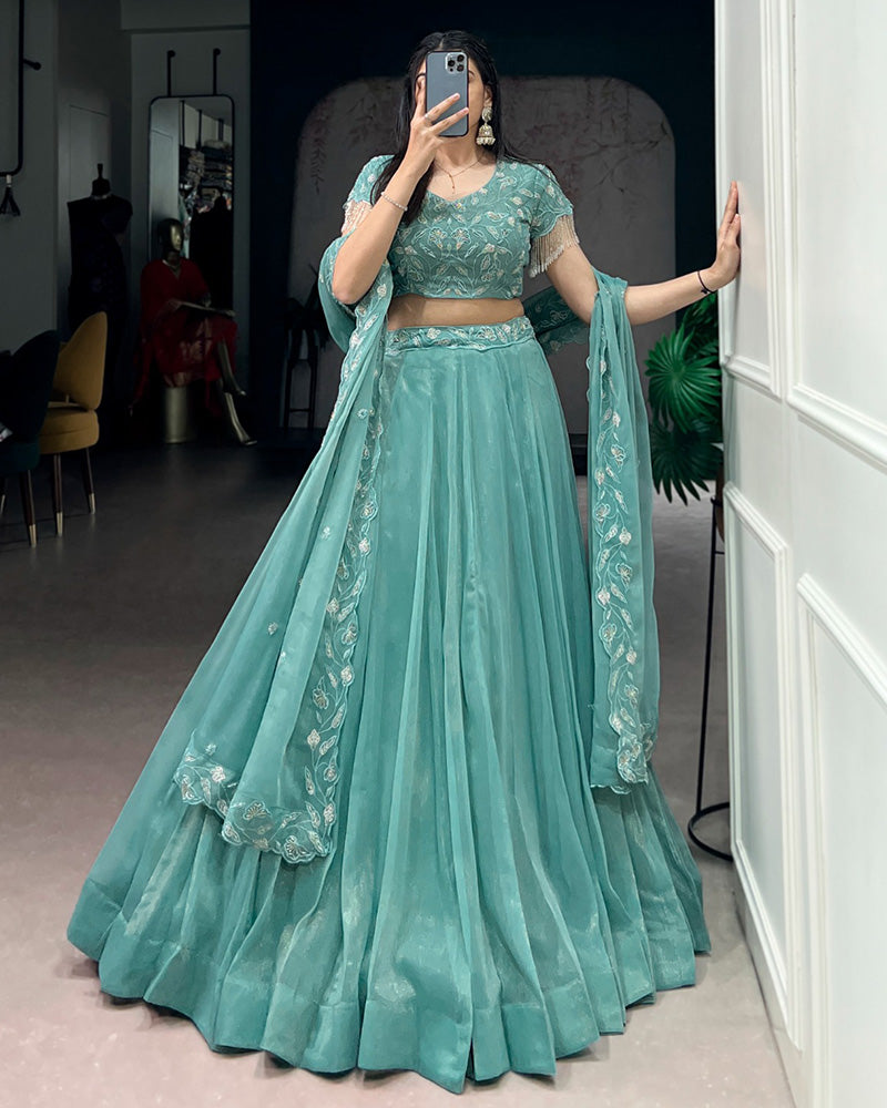 Sky Blue Color Gold Coin Embroidered Lehenga Choli