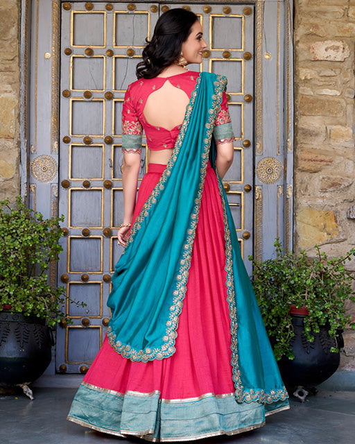 Pink Color Vichitra Silk Sequins Half Saree