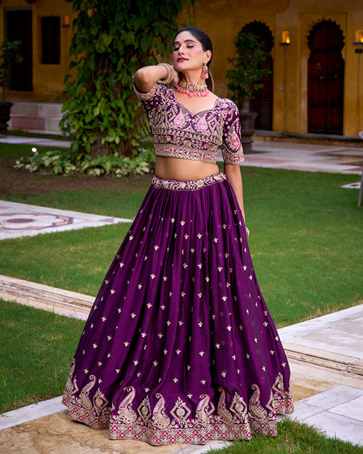 Purple Color Rangoli Crush Embroidered Lehenga Choli
