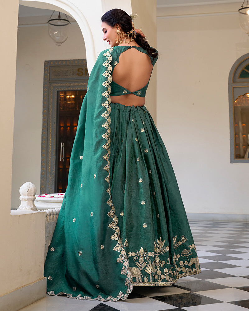 Designer Teal Green Color Gold Crush Sequence Embroidered Work Lehenga Choli