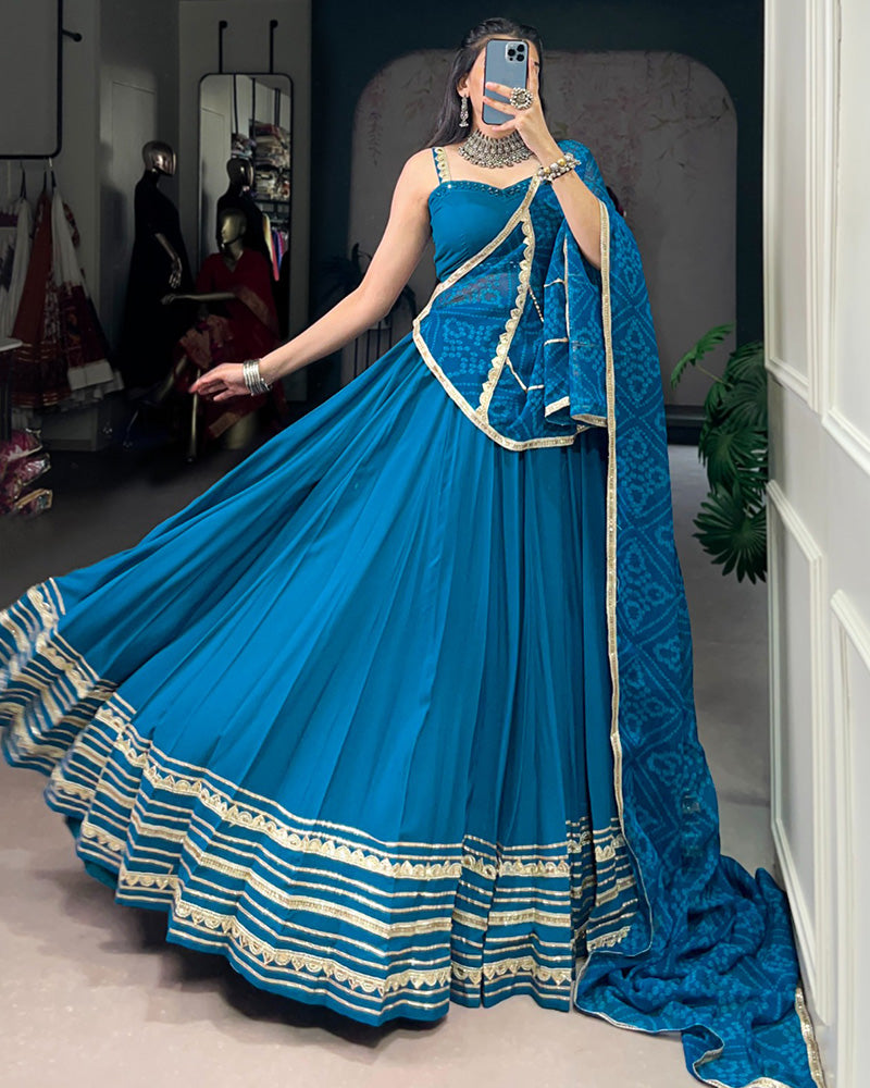Elegant Teal Green Color Rayon Navratri Lehenga Choli
