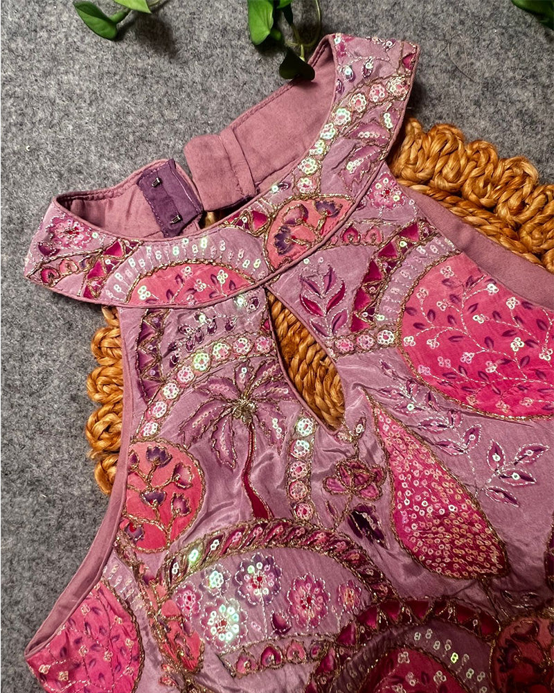 Luvender Color Cotton Silk Embroidered Blouse